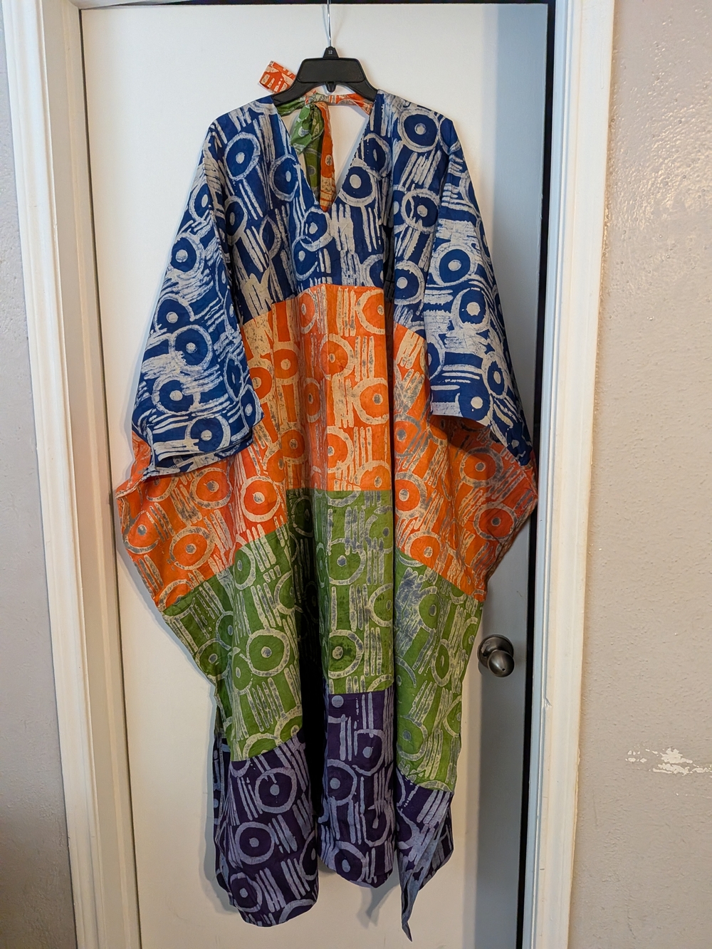 Colorblock Printed Kaftan in Blue, Orange, Green & Purple